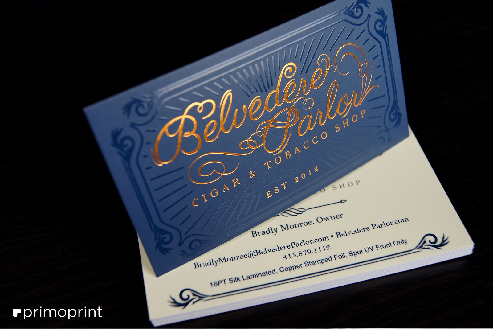 19pt Silk Business Cards with Copper Stamped Foil & Spot UV