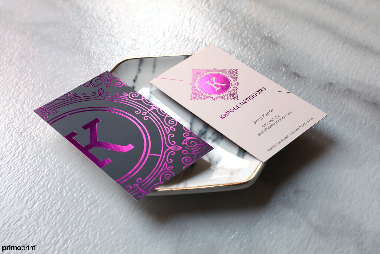 19pt Silk Business Card with Hot Pink Stamped Foil 