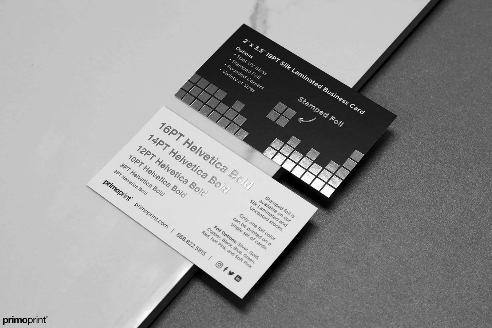 19pt Silk Laminated Business Card with Silver Stamped Foil