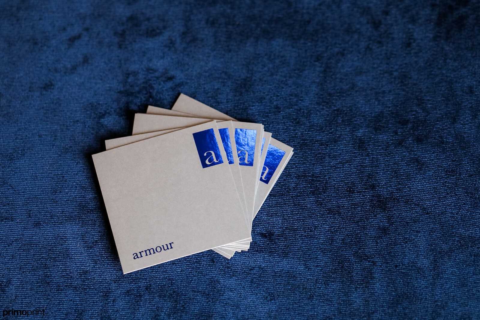 19pt Silk Business Cards with Blue Stamped Foil